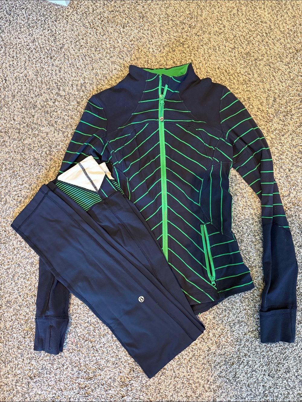 lululemon athletica Navy and Green Striped Track Jacket and Navy Joggers